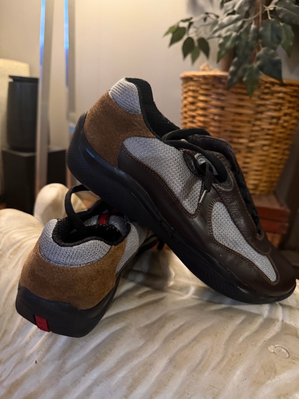Prada Brown and Gray Mixed-Material Men's Sneakers